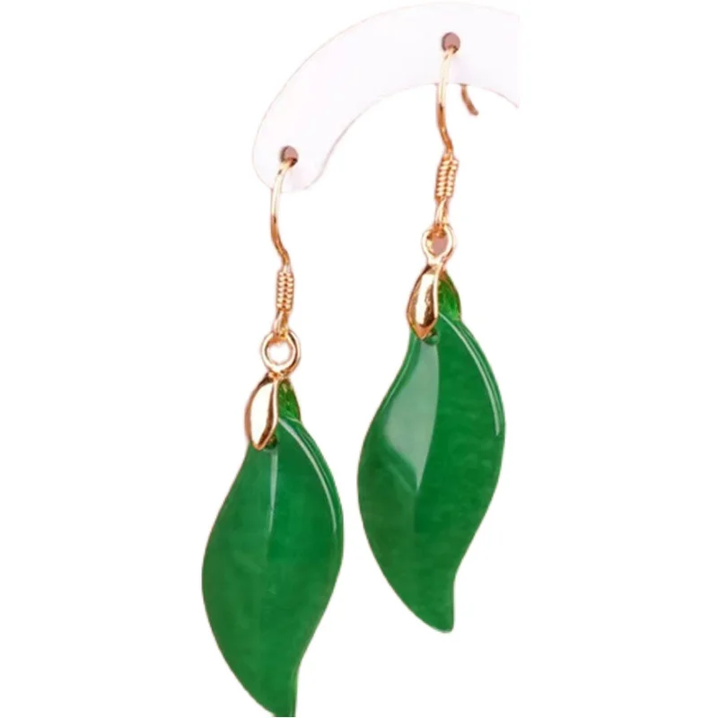 

Новые зеленые нефритовые серьги, позолоченные серьги, натуральные темпераментные серьги