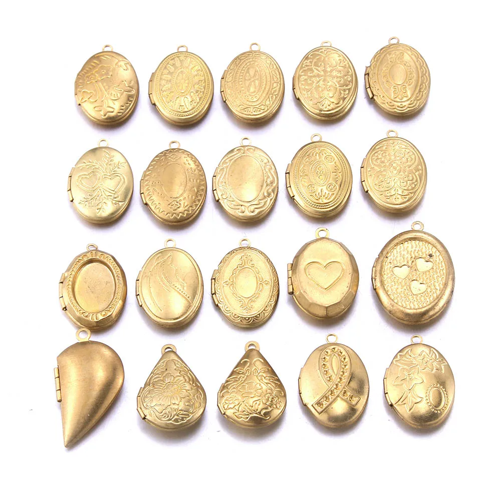 

5/Pcs Fashion Oval Carved Copper Accessories Open Photo Locket Women's Memory Necklace Earring Accessories wholesale