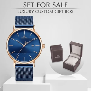 Часы наручные NAVIFORCE Мужские кварцевые, брендовые простые деловые водонепроницаемые из нержавеющей стали, с коробкой