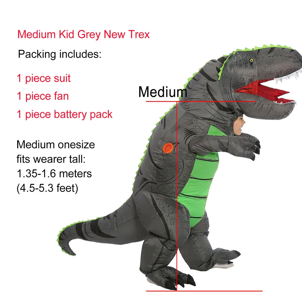 Medium Kid New Grey JYZCOS надувной костюм для детей и взрослых костюм динозавра нарядное платье динозавра из мультфильма костюм T-Rex карнавальный костюм - Цвет: Medium Kid New Grey