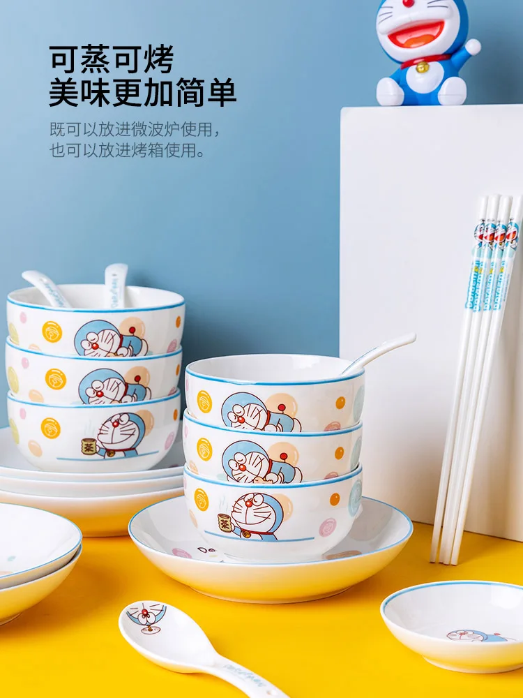 

Doraemon Tableware Cute Cartoon Bowls and Dishes Rice Soup Plate Noodle Tableware Jingle Cat Bowl and Plate Set Ceramic Mixing