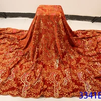 Nigerian Lace With Velvet And Sequences Burnt Orange Embroidery Elegant French African Latest Design Style High Quality Hot Sale