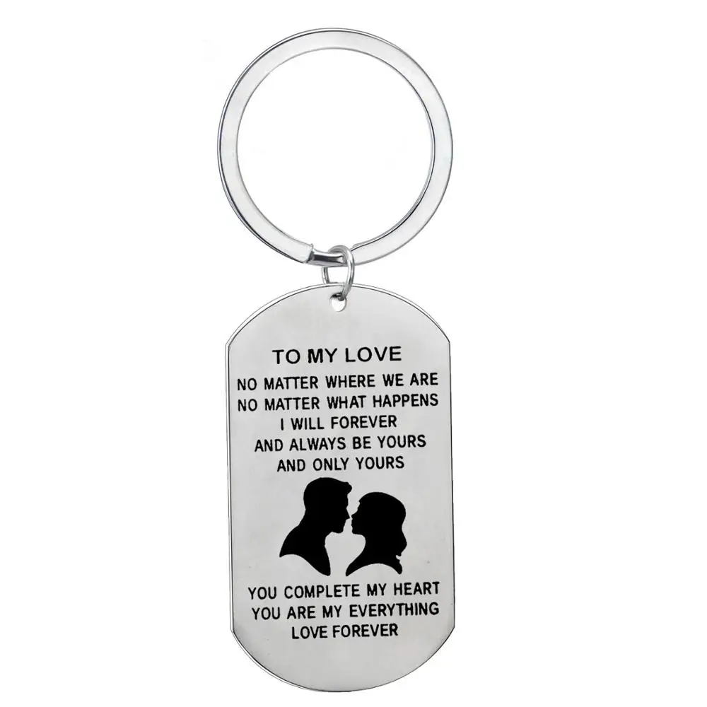 

12PC To My Love Keyrings Stainless Steel Dog Tag Charm Pendant Keychains Women Men Lovers Jewelry Girlfriend Boyfriend Gifts Hot