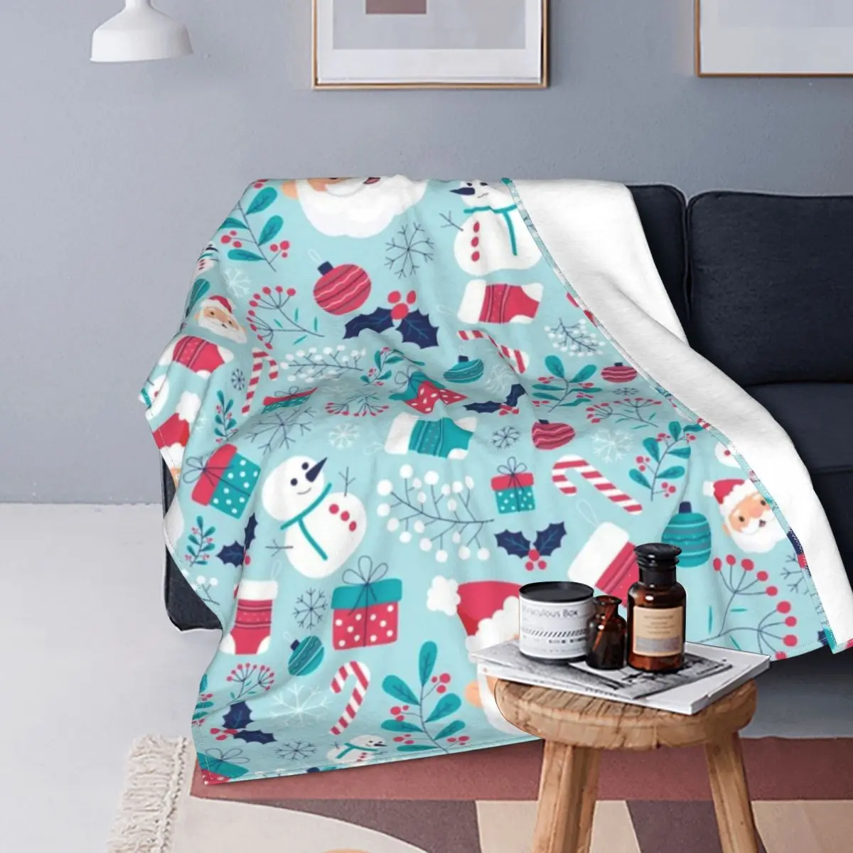 

Cute Santa Claus Pattern Winter Flannel Fleece Throw Blanket Warm Blankets Cotton Quilt Home Sofa Bedroom Bedding Throws Child