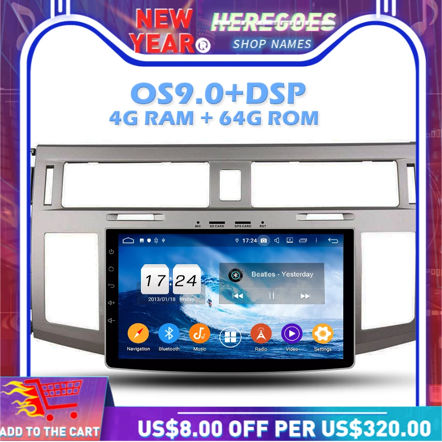 IPS DSP Android 9 0 4 Гб ОЗУ + 64 ПЗУ 8 ядер dvd-плеер для автомобиля Wifi Bluetooth 2 RDS радио GPS карта