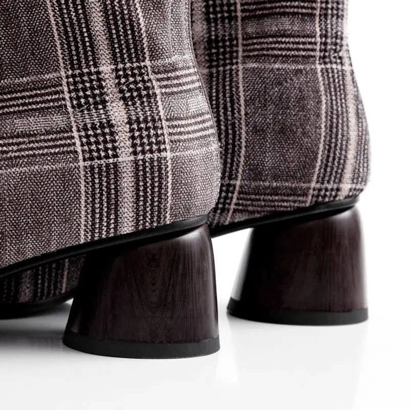 Ботильоны женские клетчатые с острым носком на молнии размеры 34-39 | Обувь