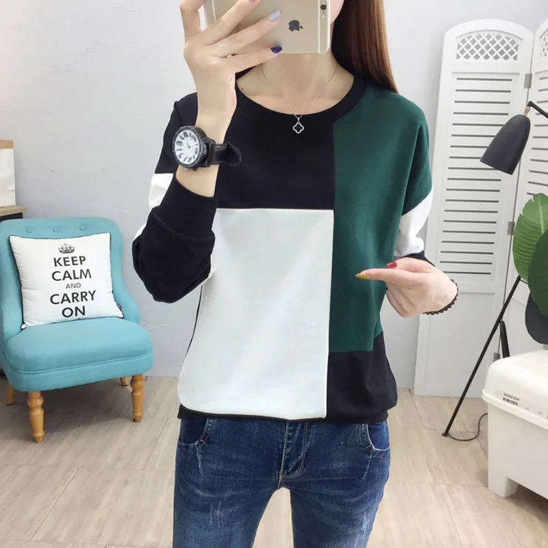 Женские свободные хлопковые футболки с длинным рукавом Повседневная футболка