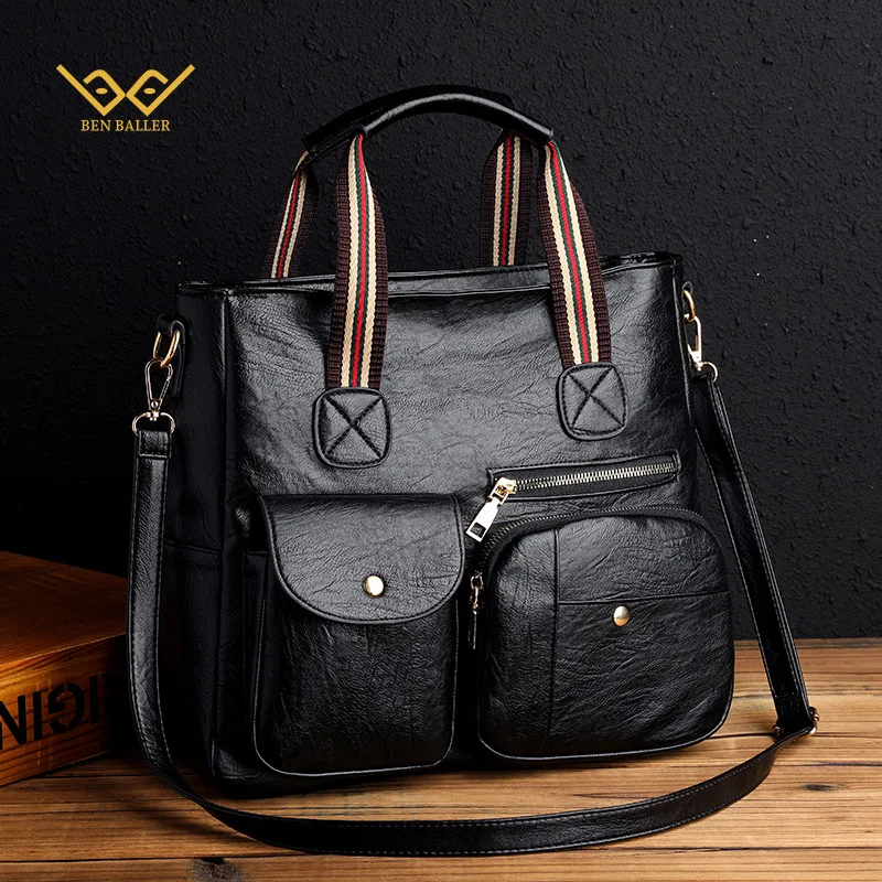 

Женская сумка-топ BEN BALLER из искусственной кожи, вместительные Наплечные сумочки в европейском и американском ретро стиле, повседневный прос...