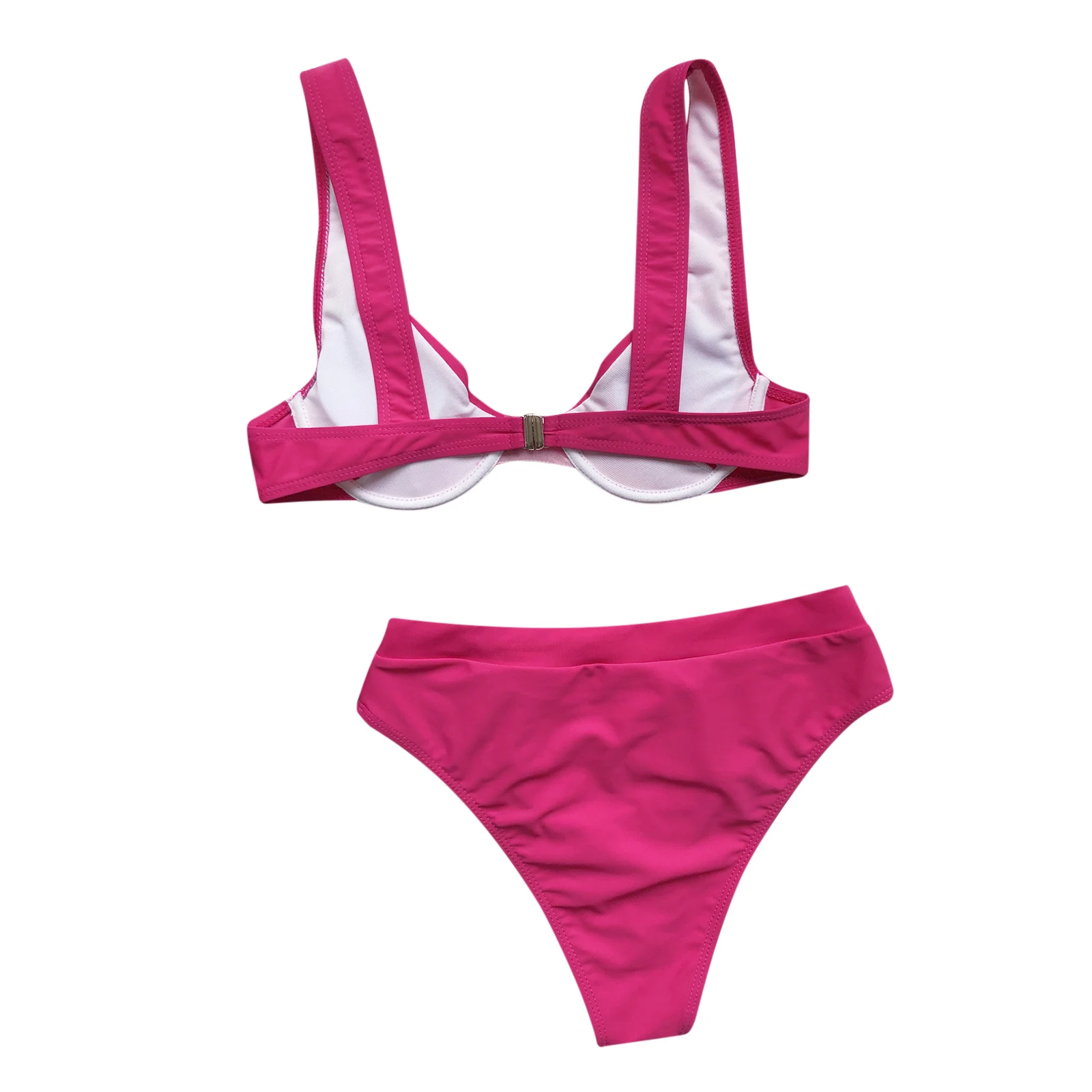 

Foohoostore Women Two-piece Swimming Clothes Set Rosy Solid Color Sexy Bikini Tops + Shorts 2021 Summer Swimsuit