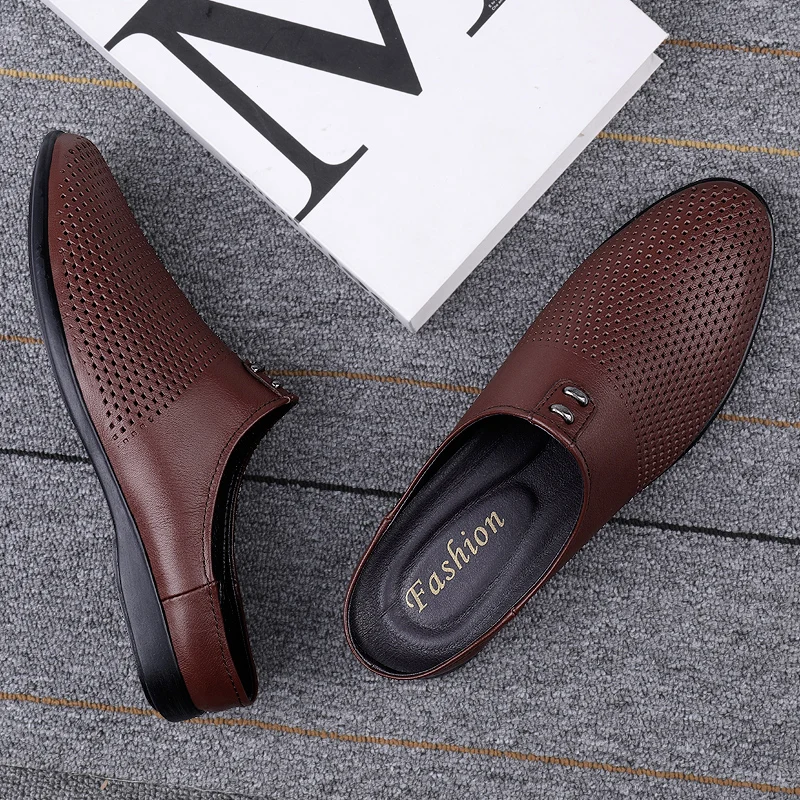 Высококачественные мужские полу мокасины Тапочки из натуральной кожи Мужские роскошные лоферы Шлепанцы