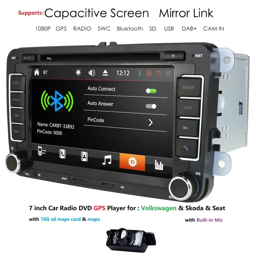 7''2Din автомобильный dvd-плеер радио gps навигация для VW Golf Polo Jetta Touran Mk5 Mk6 Passat B6 стерео Bluetooth SWC RDS зеркало-ссылка