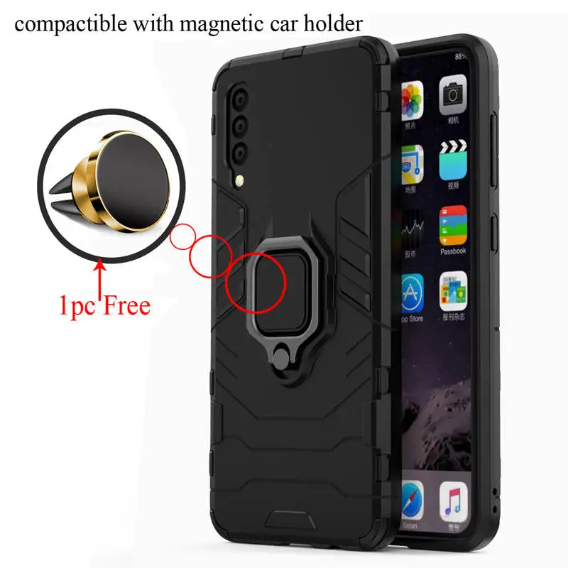 Жесткий кольцо Броня чехол для samsung A10 A20 A30s A40S A50s A60 A70 a70s A80 A90 5G galaxy a7 a9 a8 plus противоударный чехол-накладка - Цвет: Car mount-Black