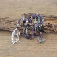 handmade knot necklace natural rainbow fluorite nugget chip beads crystal double point pendants mala yoga jewelryqc0124