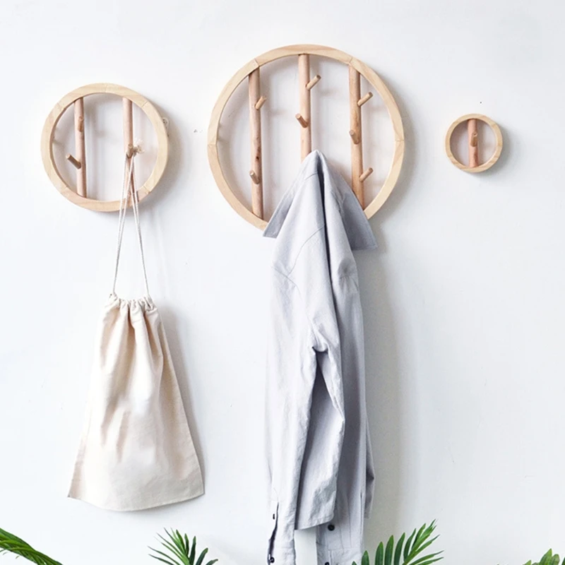 

Solid Wood Round Wall Hanging Clothes Hook Decorative Crochet Nordic Wooden Cloth Holder Organizer Coat Rack Hangers