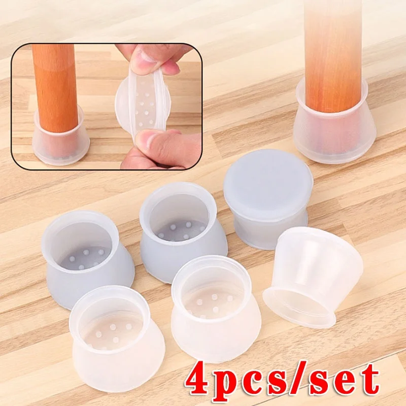 4PCS Rubber Furniture Chair Table Leg Mat Silicone Anti Scratch Protector Cap Table Ferrule Leg Cap Floor Protector Home Tools