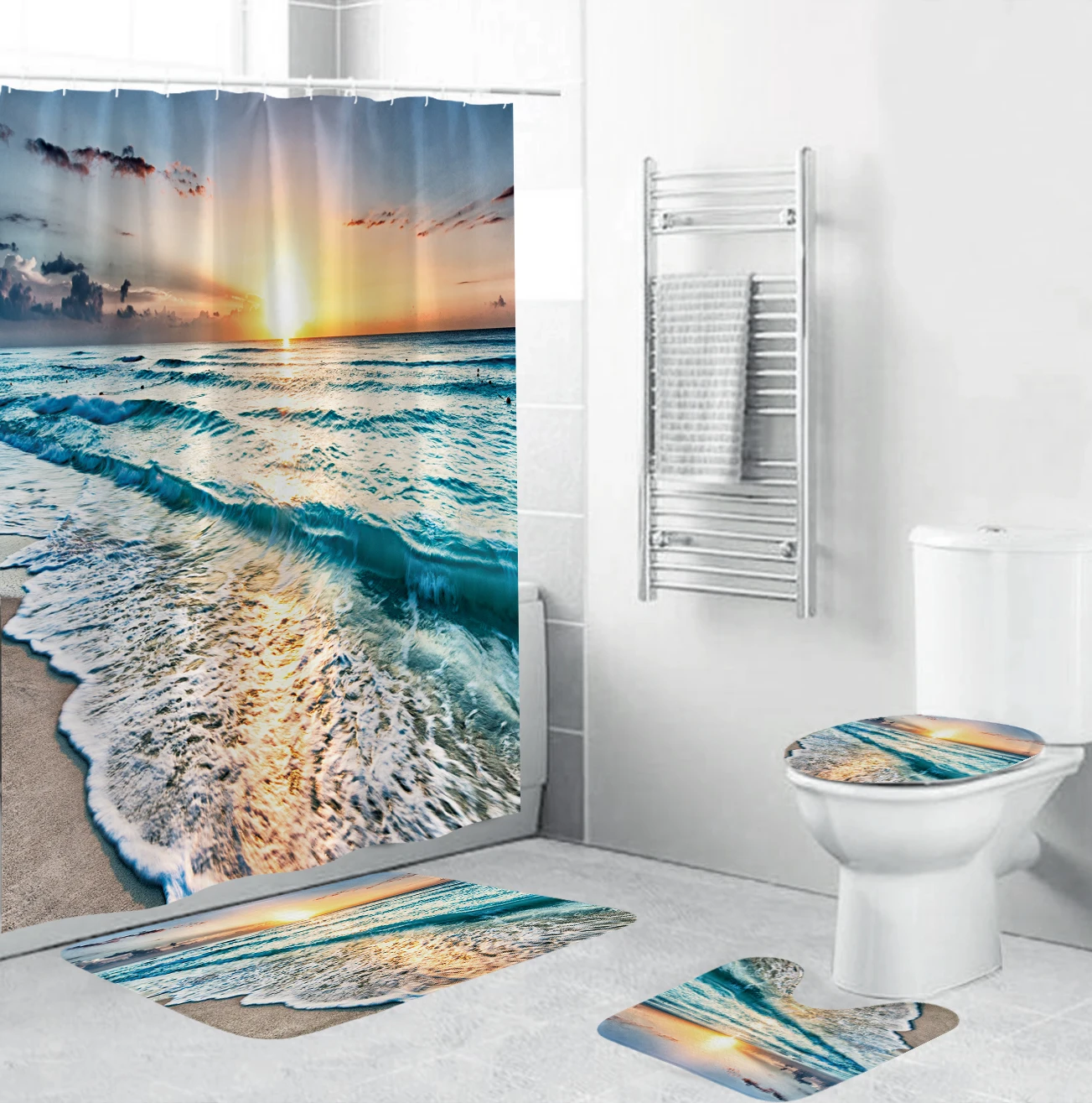 Тканевая занавеска для душа с изображением восхода солнца пляжа морской океан