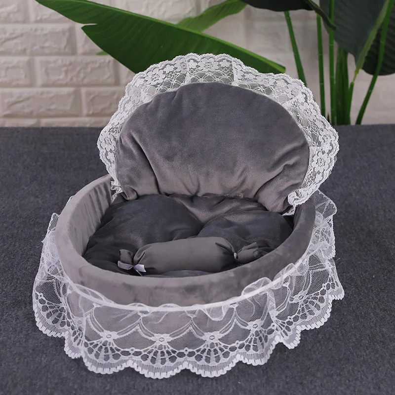 

Autumn winter new dogs cats pink lace princess house doggy warm soft kennels products puppy beds pet dog cat sofas supplies 1pcs