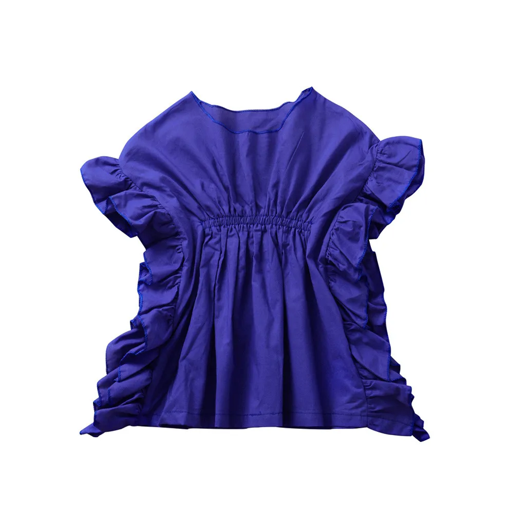 Toddler Kids Baby Girls Ruffle Princess Party Dress Outfits Solid Irregular color blue comfortable kiyimlari | Детская одежда и