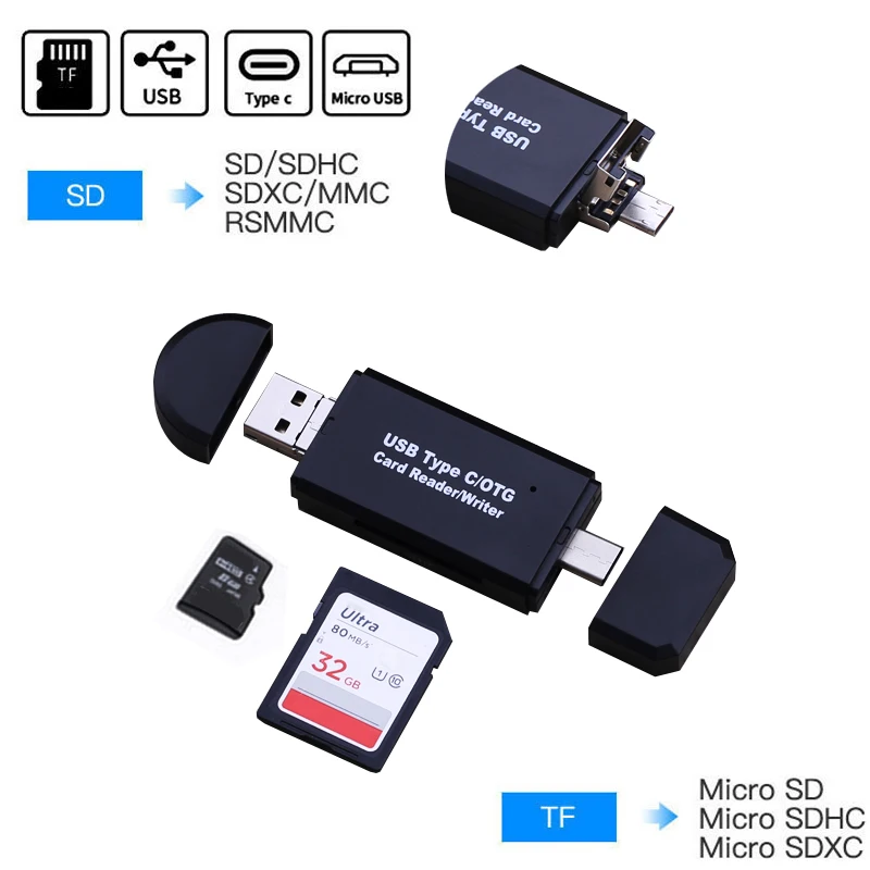 3 в 1 USB 2 0 Type C Micro OTG SD TF кардридер для Samsung Huawei Android смартфонов планшетов ПК