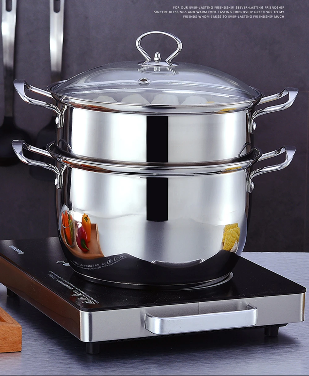 Двухслойный толстый Пароварка из нержавеющей стали суп паровой горшок