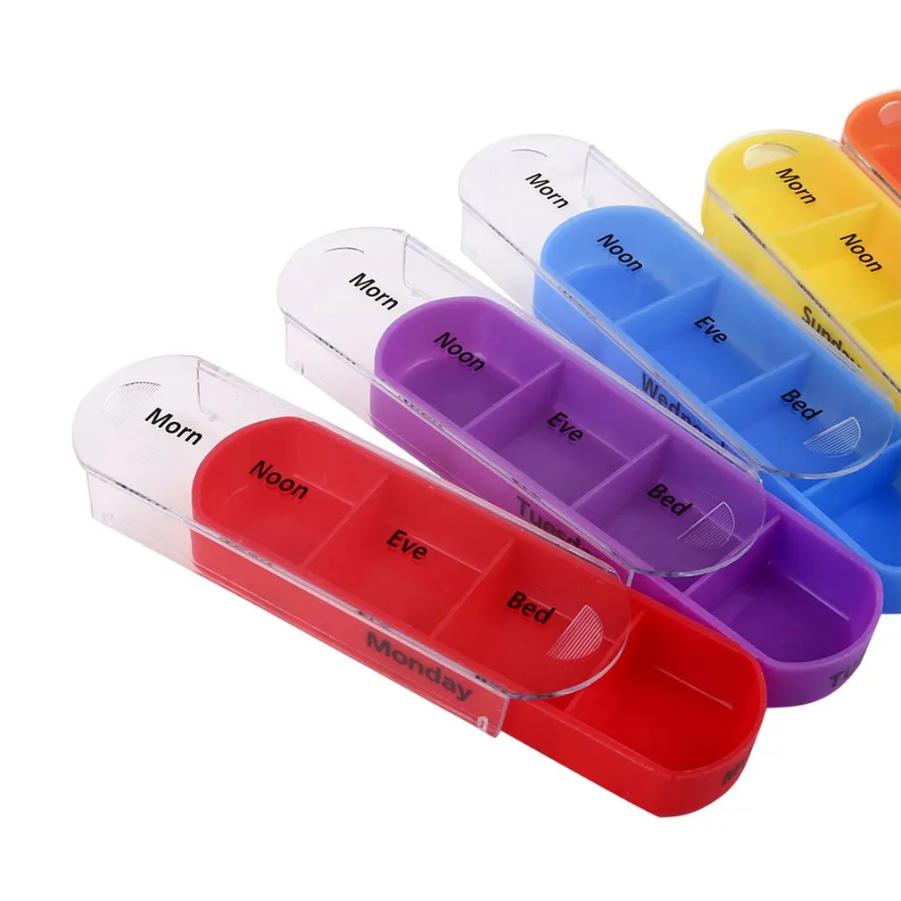 

7 days 28 lattice portable rainbow leather packaging pill box medicine storage Organizer Container Case mini Pill Box