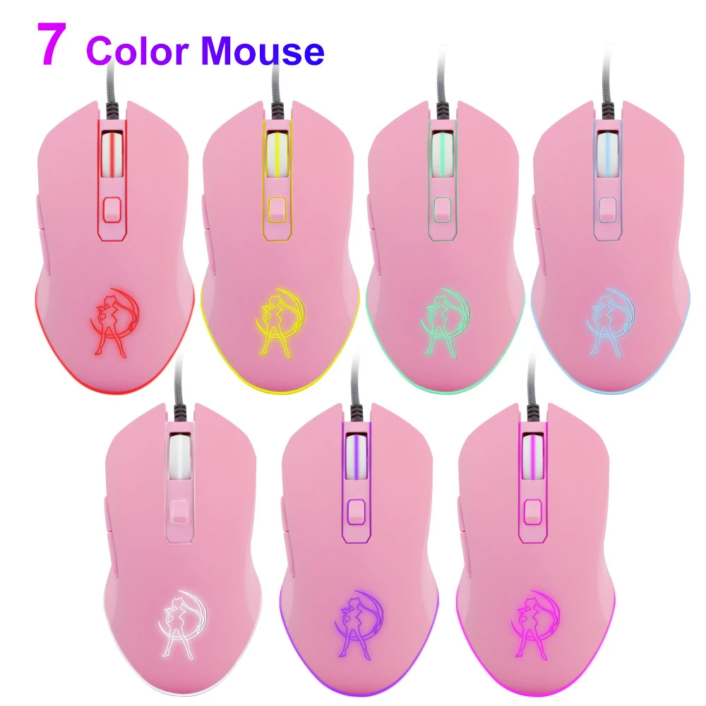 

Wired Mouse Sailor Moon Dazzling Colorful LED Light Ergonomic Design Mause Optical 3200 DPI Gifts Pink Mice Girl For Laptop PC