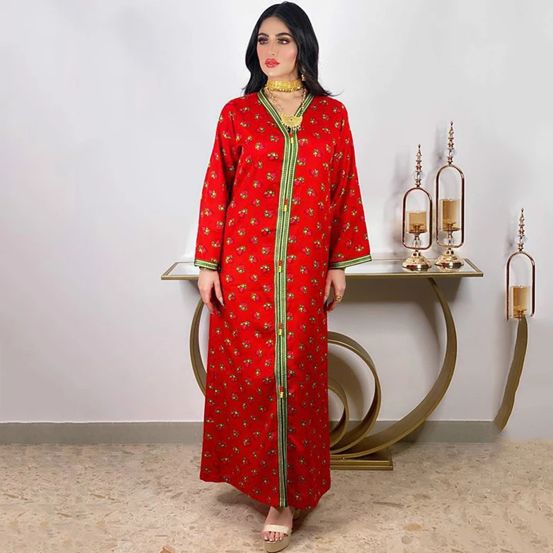 Средний Восток Abaya Дубай Оман элегантное платье с цветочным принтом ИД Мубарак индийская-пакистанская одежда халат турецкое мусульманское ...