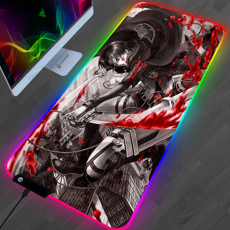 

RGB Attack on Titan Mouse Pad Gamer PC Completo Table Gaming Accessories Mousepad Keyboard Laptop Computer Speed Mice Desk Mat