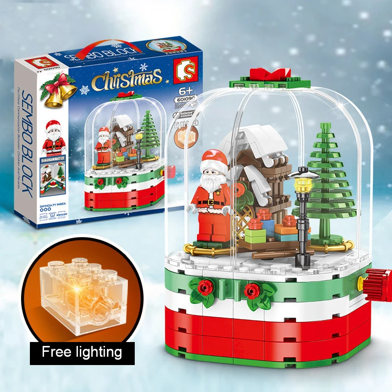 

New Christmas Spin DIY City Christmas Revolving Light House Gift Puzzle Assembly Building Block Toys