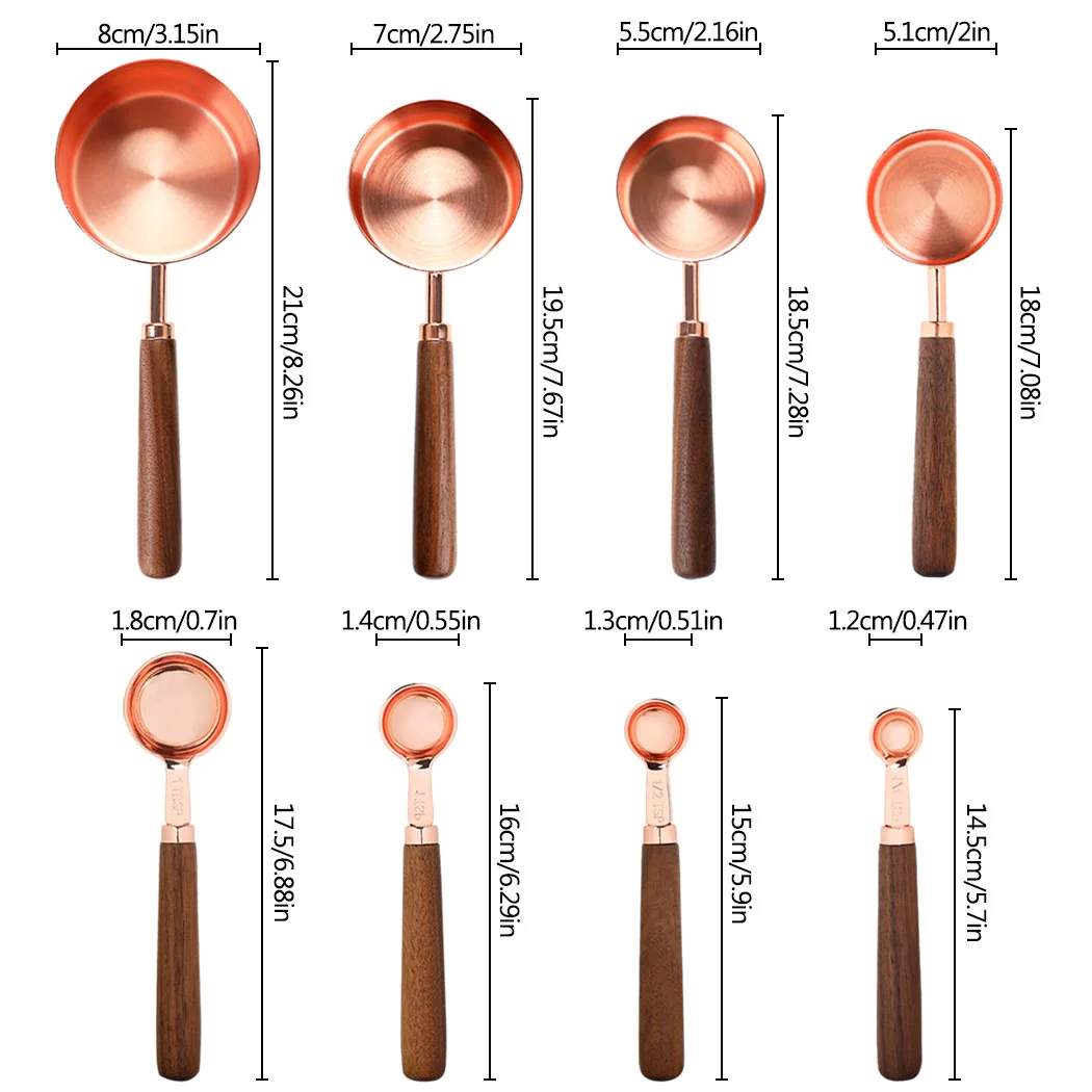

8pcs Hot Selling Stainless Steel Measuring Spoon Creative Multipurpose Wooden Handle Measuring Cup Measuring Tool Tableware
