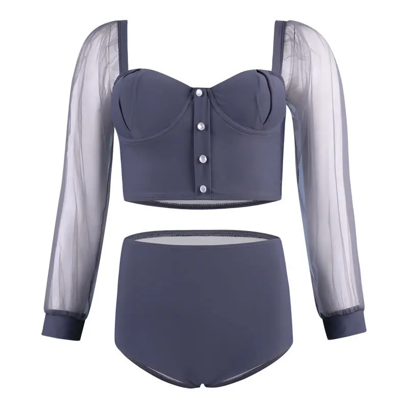 

Suit For Women 2021 Bath Clothing Bathing Brazilian Bikini Japan Korea New Swimsuit Bubble Long Sleeve Sexy Split Hot Print