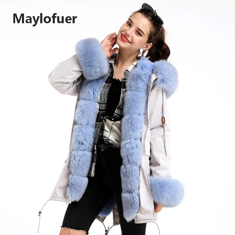 Женская парка с капюшоном Maylofuer куртка со съемной подкладкой из натурального