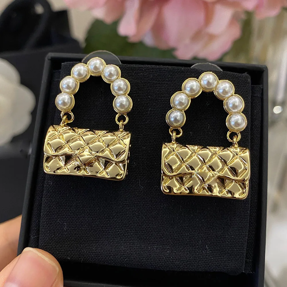 temperament brand jewelry bag modeling earrings women lnlaid pearl golden luxury dance party fashion trend hot sale grace 2022 free global shipping