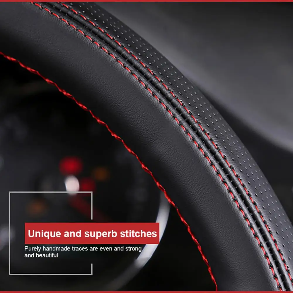 Оплетка рулевого колеса 38 см чехол из искусственной кожи с иглами и ниткой