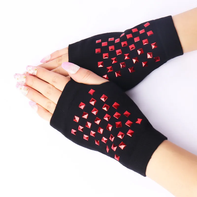 Перчатки Стразы без пальцев вязаные блестящие митенки с цветами розы для женщин