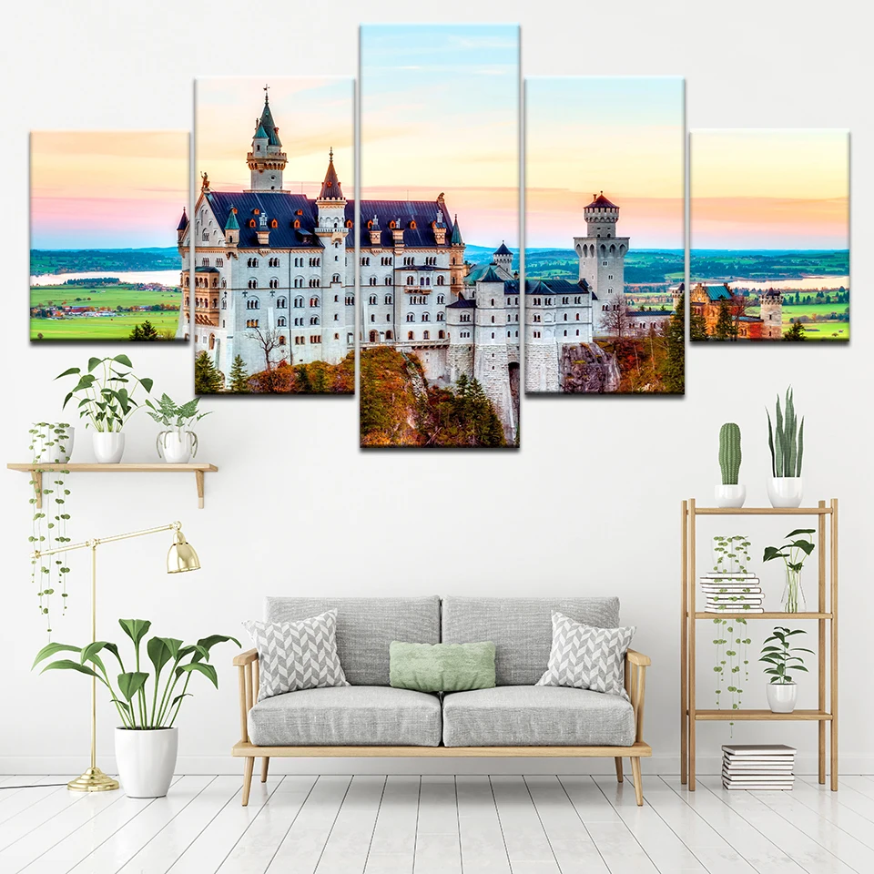 Canvas Painting Colorful Castle 5 Pieces Wall Art Modular Wallpapers Poster Print Children's Room Home Decor | Дом и сад
