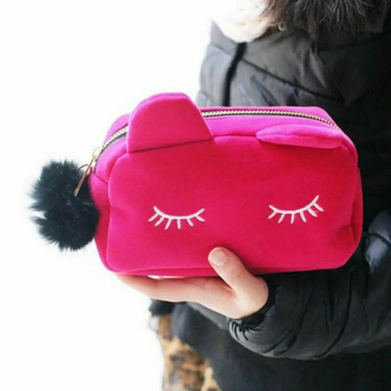 Новая Милая фланелевая косметичка сумки для хранения с мультяшным котом пенал