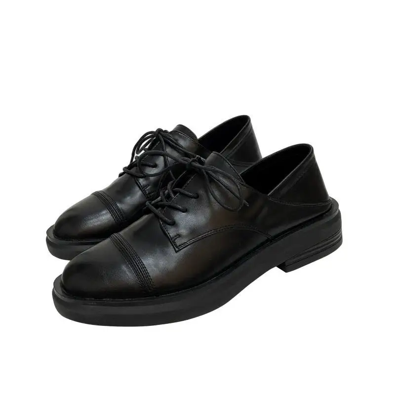 

Square Toe British Style Winter Shoes Women Casual Female Sneakers Flats Modis Oxfords Preppy Round Dress 2021 Leather Black