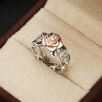 finger fire exquisite two color flower ring solid rose gold fashion flower jewelry proposal anniversary gift beach party jewelry