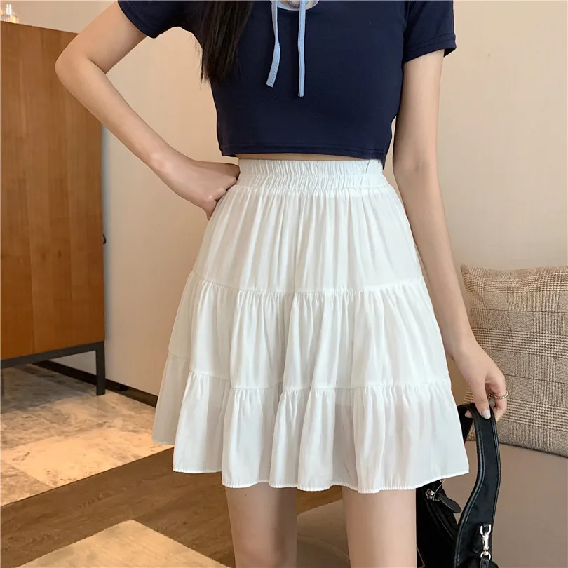 

HOUZHOU Lolita White Pleated Skirts Summer High-waisted A-line Mini Skirt Student Kawaii 2021 New Korean Fashion Clothing Women