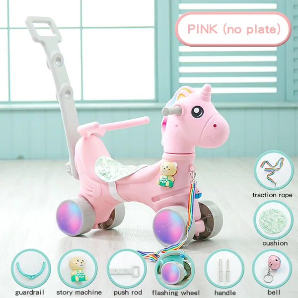 pink without plate Ruizhi дети милый Единорог качалка Лошадь мигающее колесо детская музыкальная коляска многофункциональное кресло-качалка детские игрушки подарки RZ1128 - Цвет: pink without plate