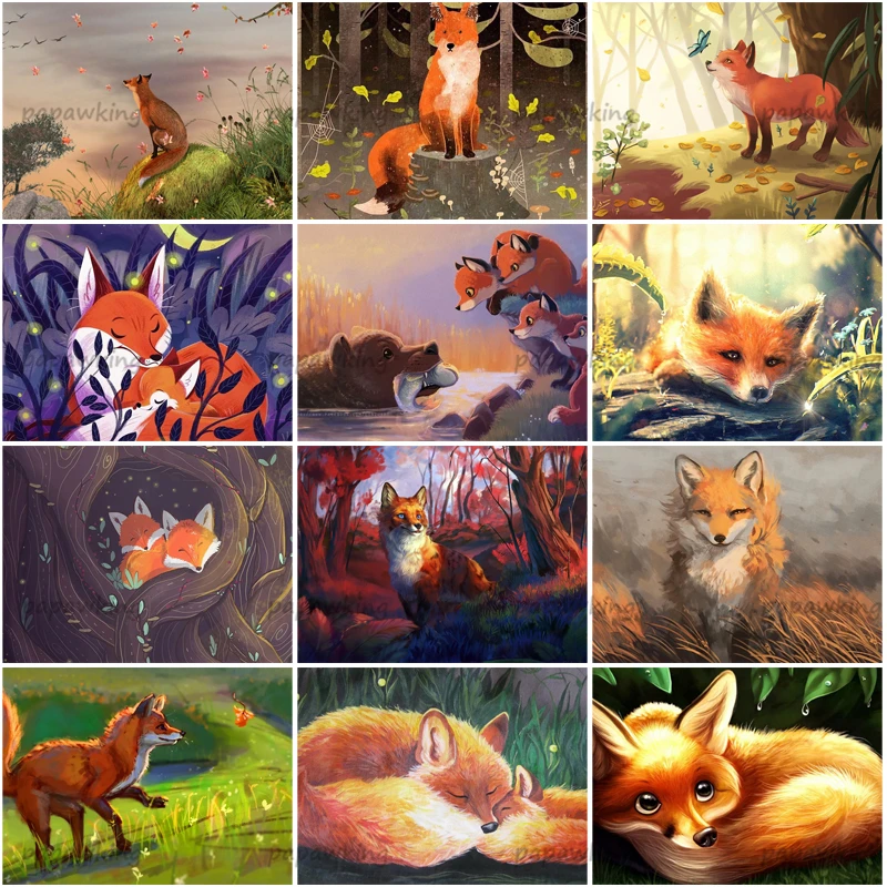 

5D Diy Diamond Painting Flaming Fox Cartoon Full Diamond Embroidery Cross Stitch Mosaic Rhinestone Wall Handmade Decoration Gift