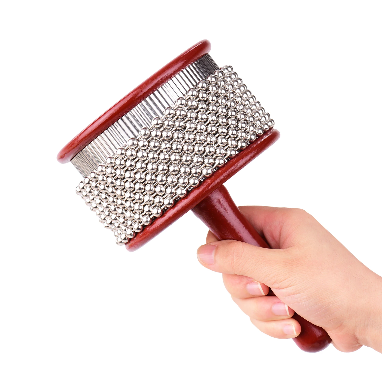 

Wooden Cabasa Pop Hand Shaker with Metal Beaded Chain Cylinder Percussion Musical Instrument for Band Kids Music Classroom Latin