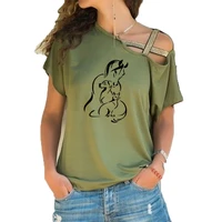women t shirt funny horse dog and cat shirt lover gift t shirt animal art graphic irregular skew cross bandage tops tee