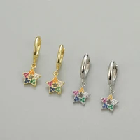 sipengjel fashion sweet rainbow zircon piercing hoop earrings korea colorful star drop earrings for women wendding jewelry