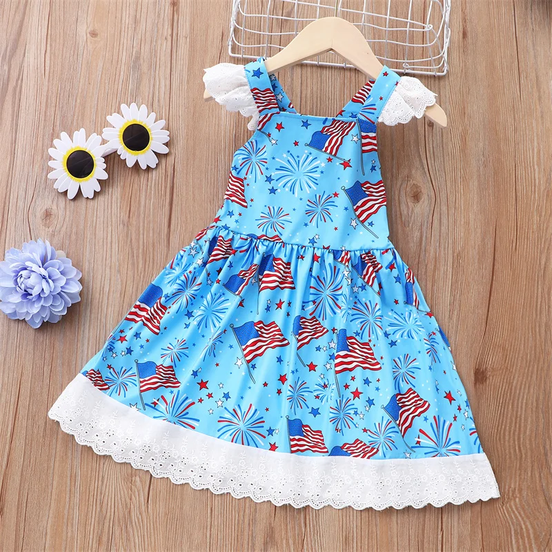 

Toddler Infant Kids Clothing Cotton Sleeveless Lace Trim Ruffle Square Collar Dress For Princess Birthday Party Dresses