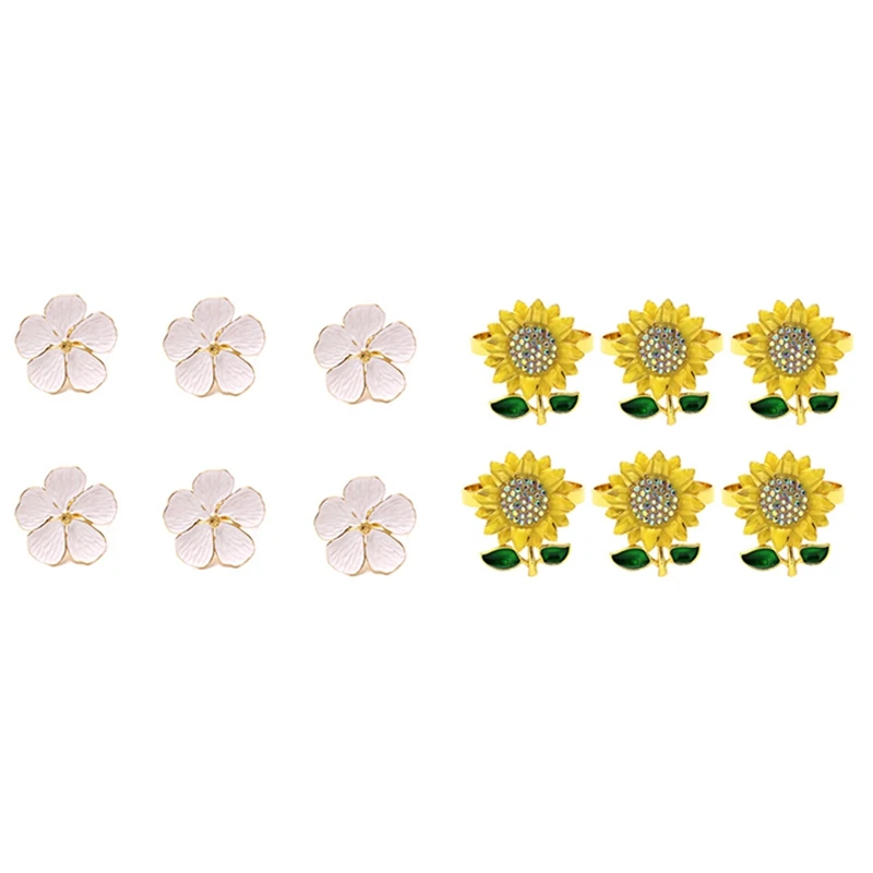 

6PCS Wedding Simple Plum Napkin Napkin With 6PCS Napkin Rings Sunflower Napkin Holder Rings