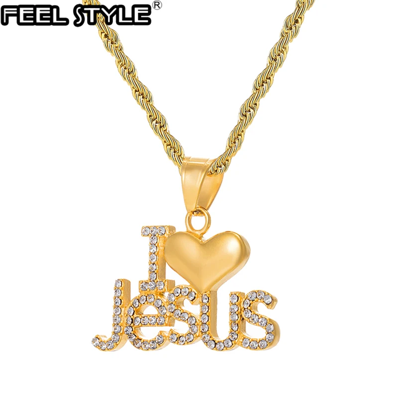 Ожерелье и подвески из нержавеющей стали со стразами Iced Out Bling Love Jesus ювелирные