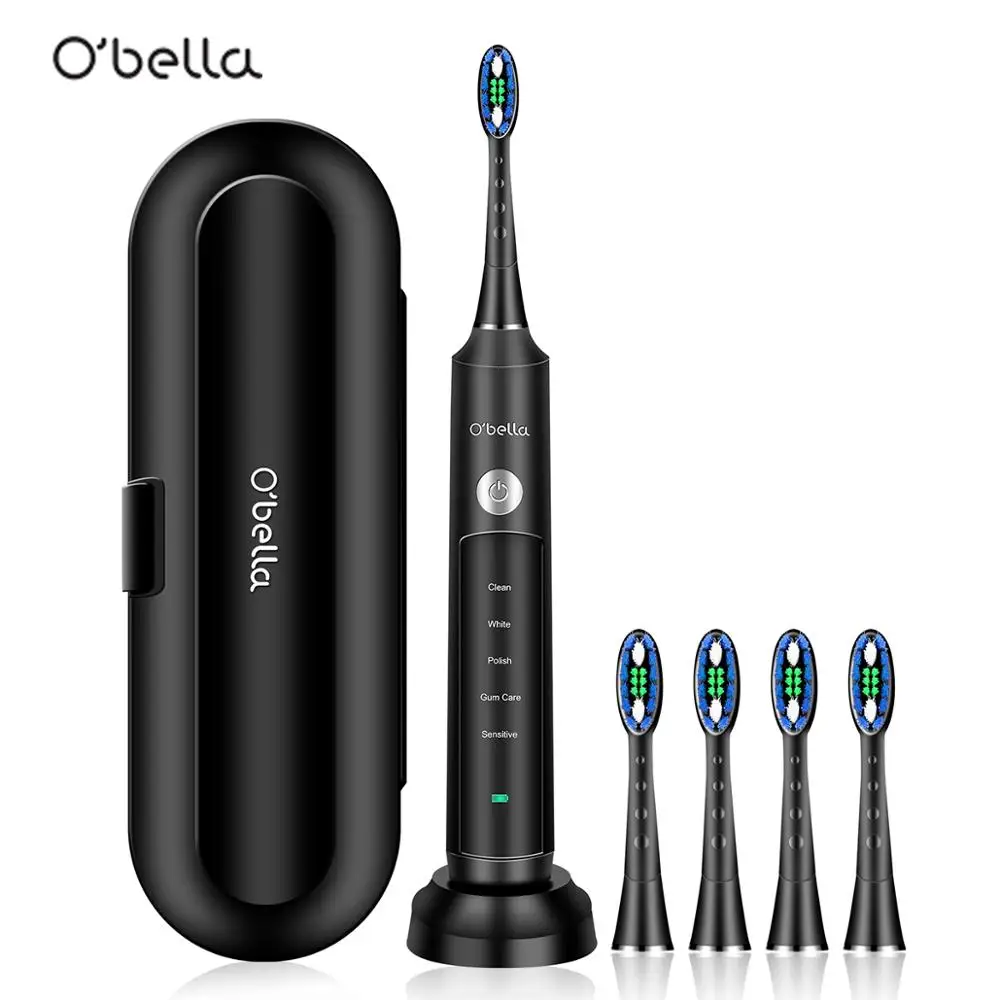 

O'BELLA 071B Sonic Electric Toothbrush 48000RPM Time Remind USB Rechargeable Tooth Brushes With 4 Pcs DuPont Replacement Heads