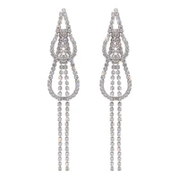 rhinestone tassel earrings for women new high cold design sense temperamental long eardrops silver needle stud earrings